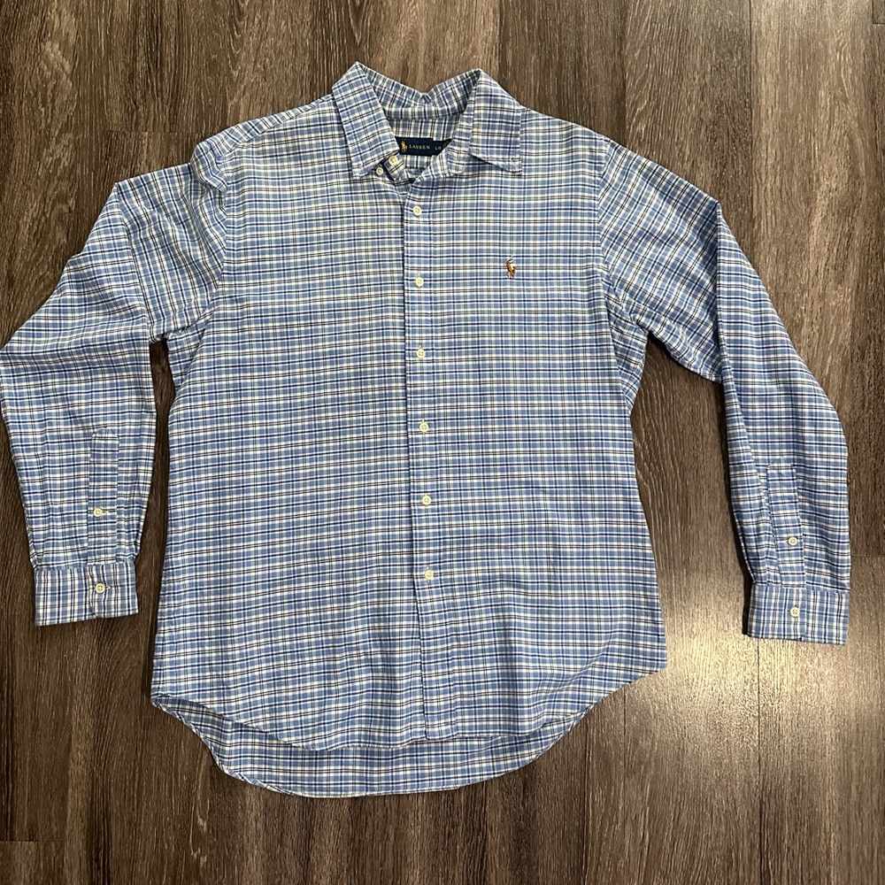 Men’s Ralph Lauren Blue Check Dress Casual Button Up Shirt Large L